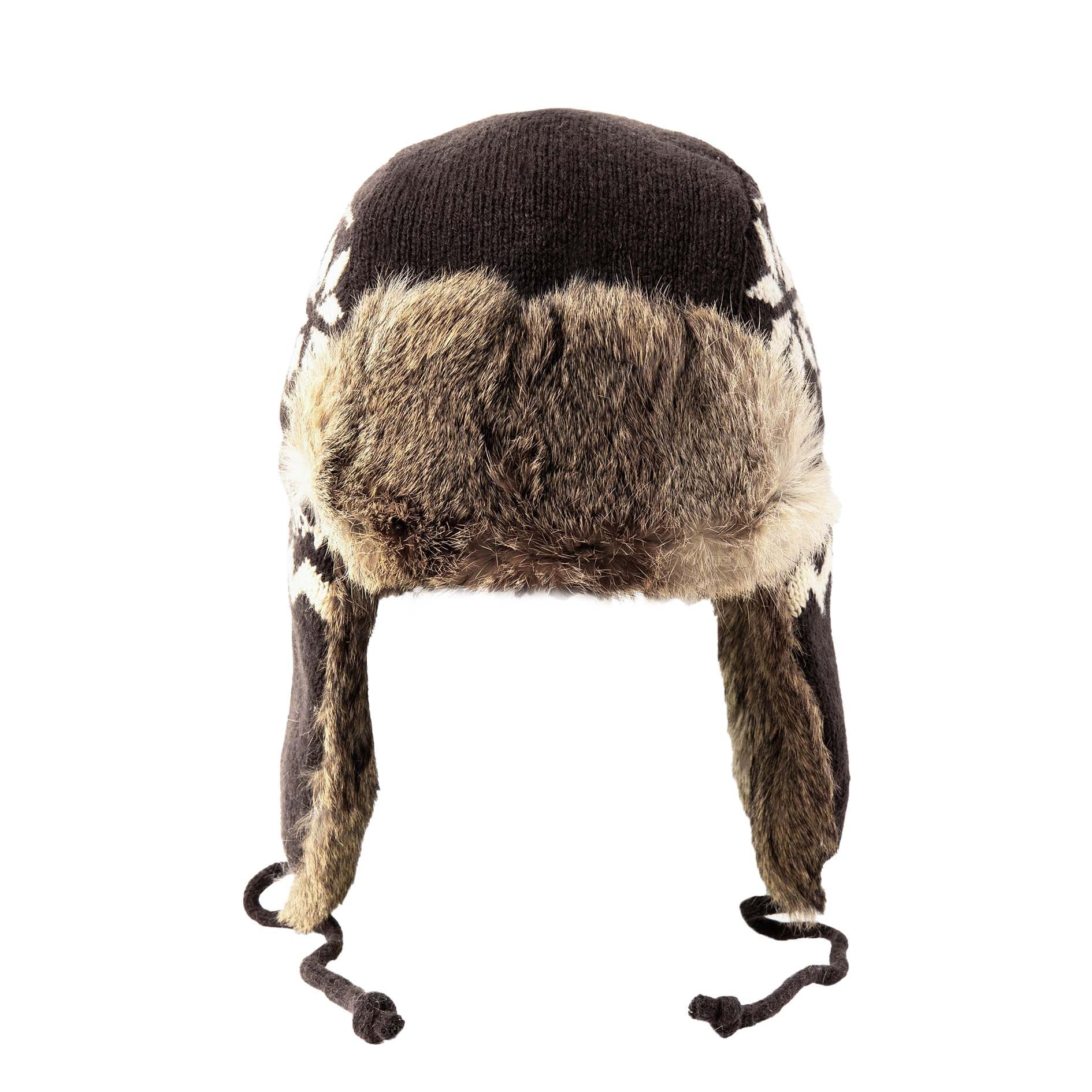 Lambs Wool Knit Aviator Hat with Rabbit Trim