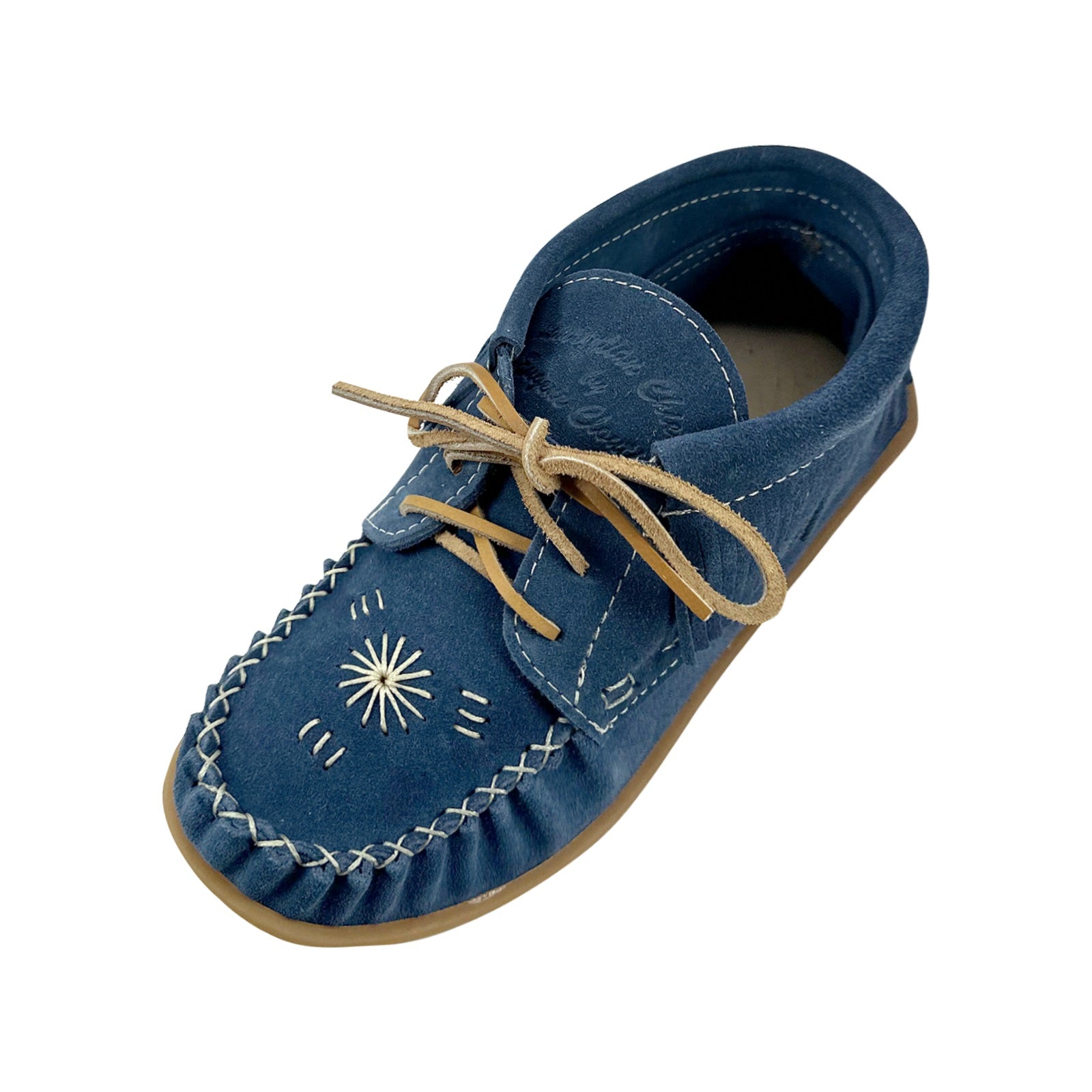 Women's Blue Suede Fringed Moccasin Shoes