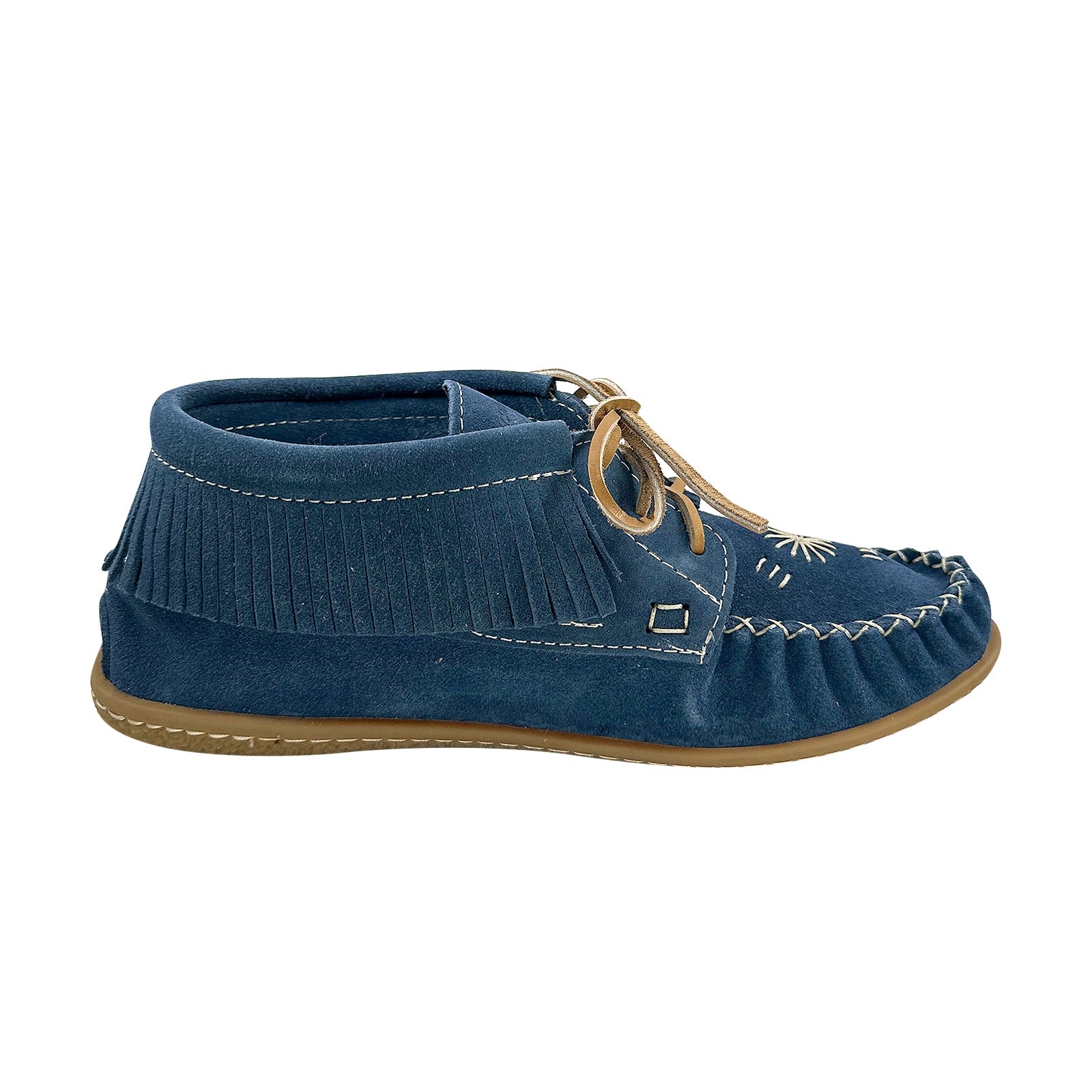 Women's Blue Suede Fringed Moccasin Shoes