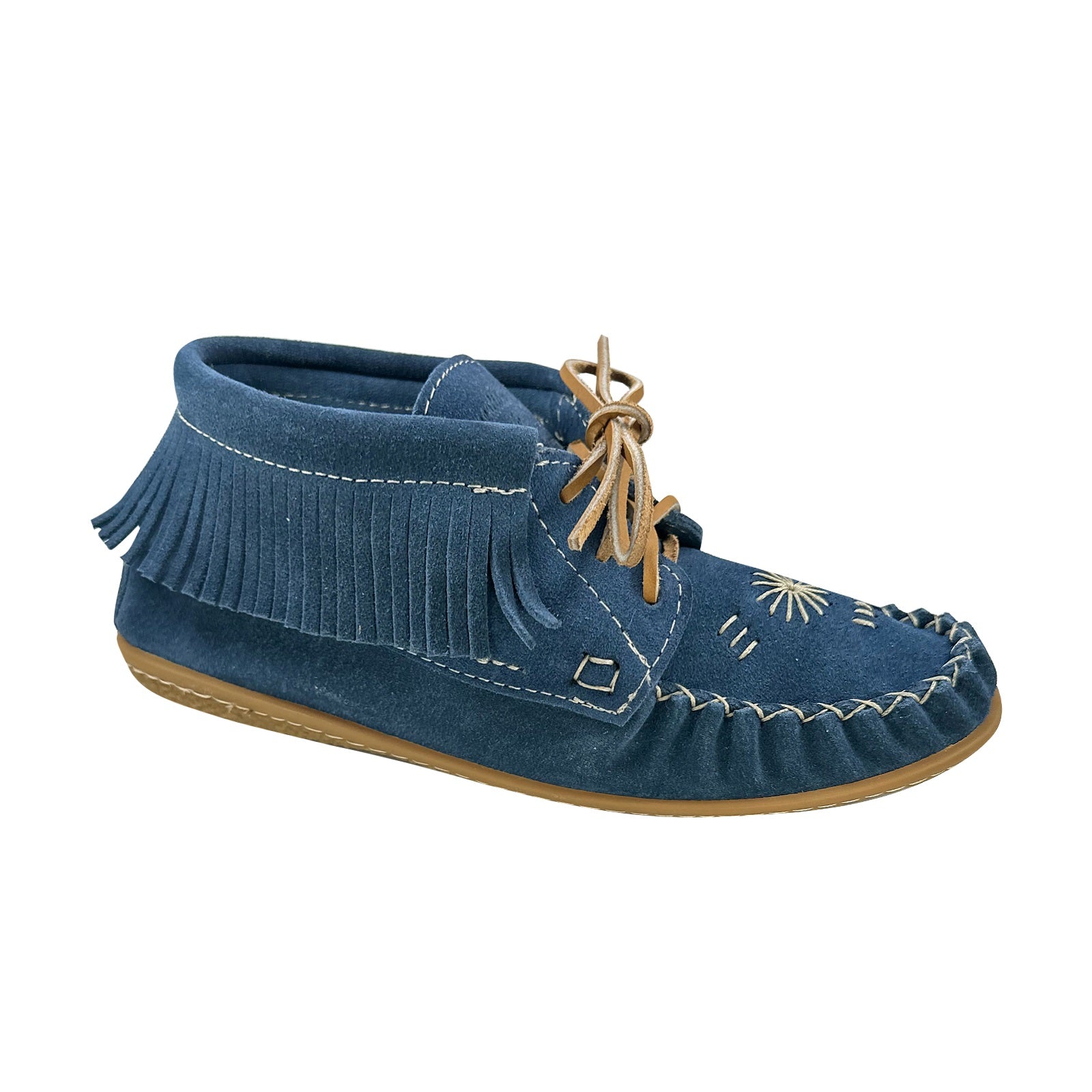 Women's Blue Earthing Moccasin Shoes with Copper Rivet Crepe Sole