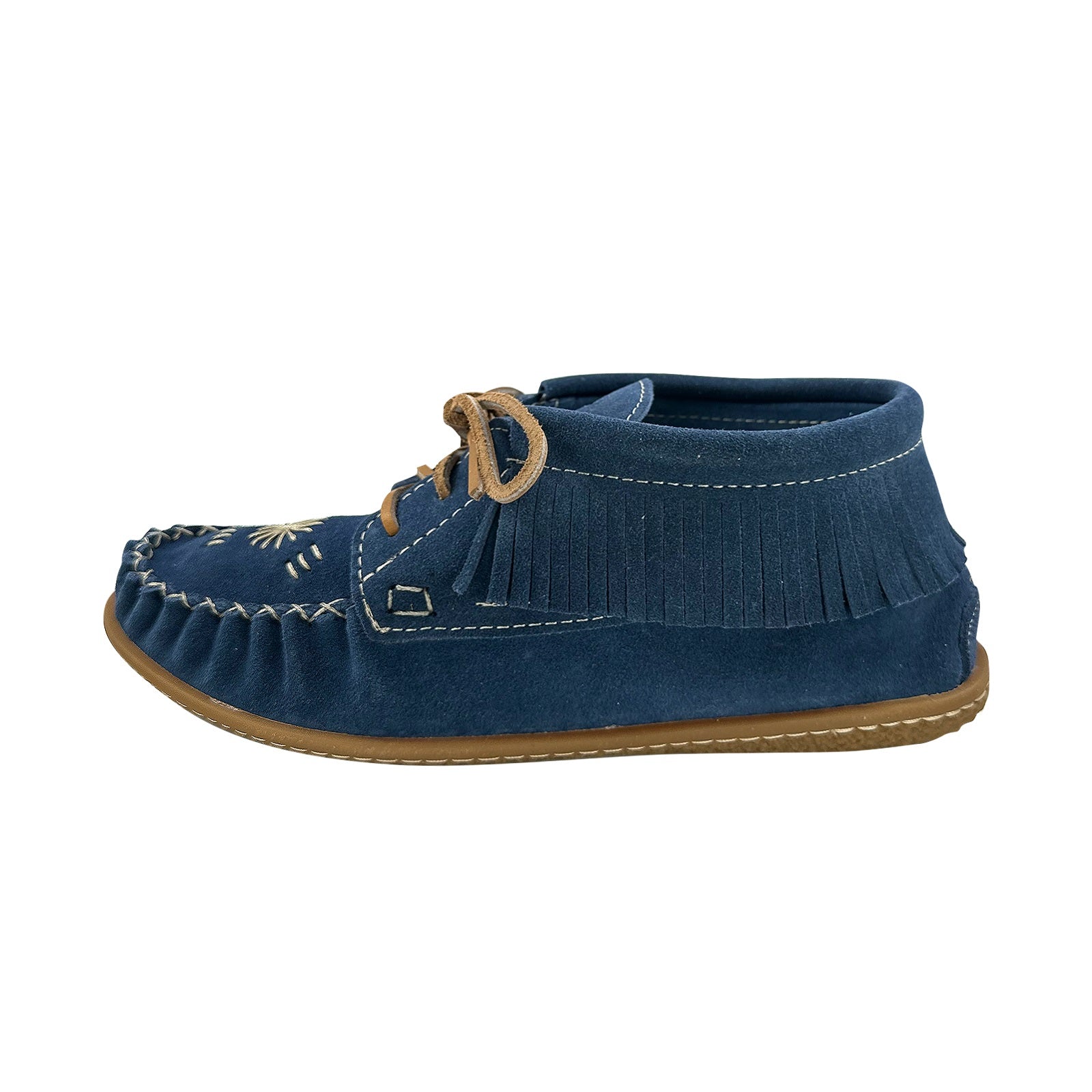 Women's Blue Earthing Moccasin Shoes with Copper Rivet Crepe Sole