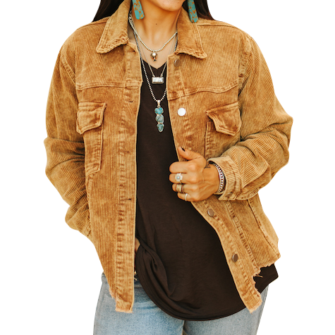 Women's Camel Corduroy Button Down Shacket