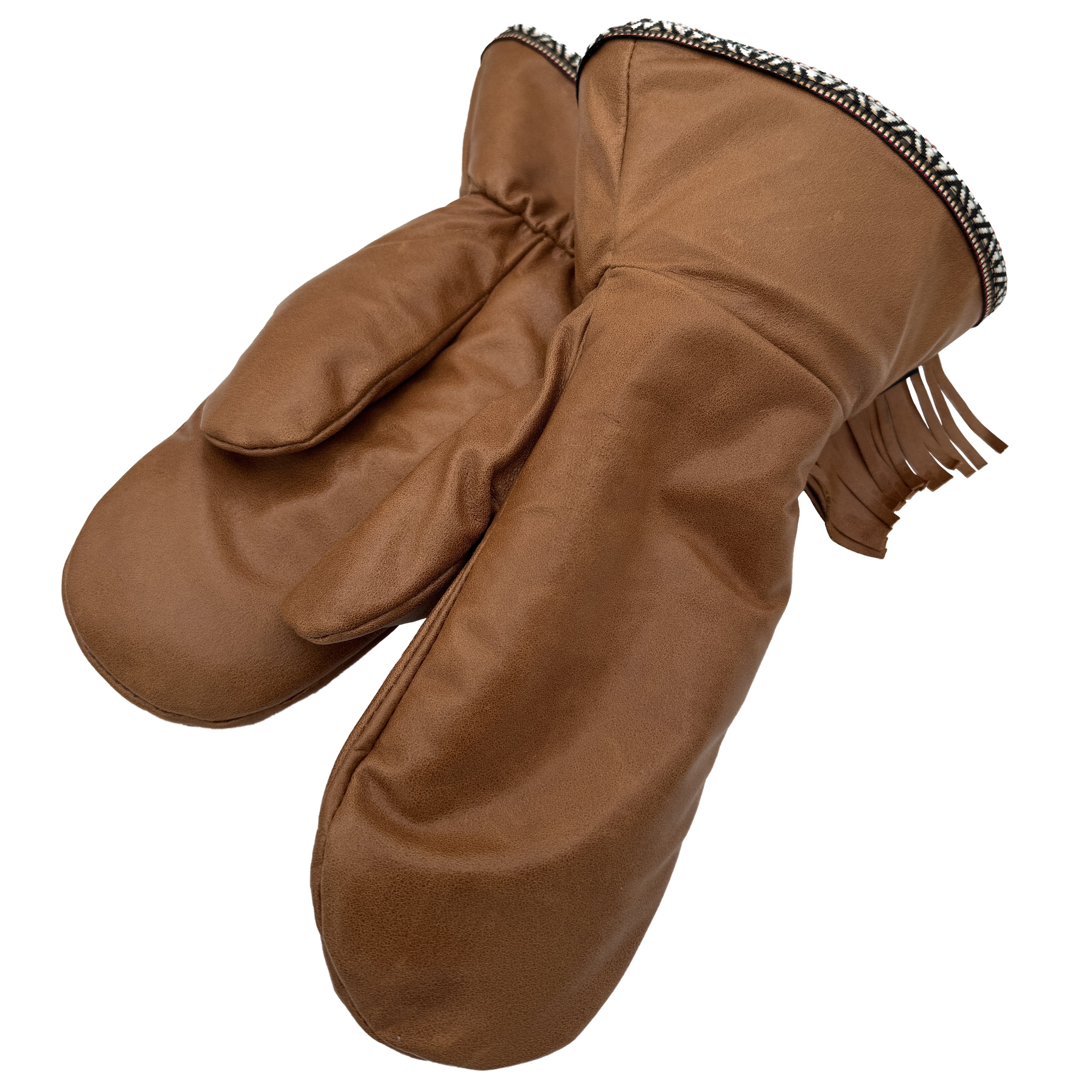 Men's Gauntlet Fringed Leather & Sheepskin Mittens