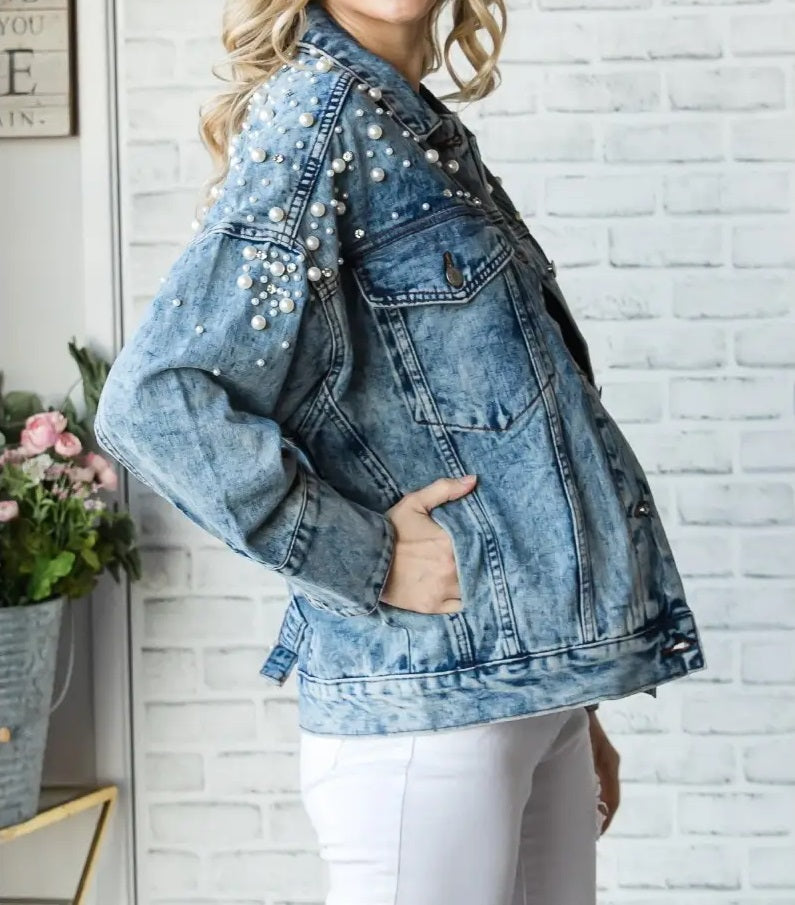 Women's Pearl & Rhinestone Denim Jacket