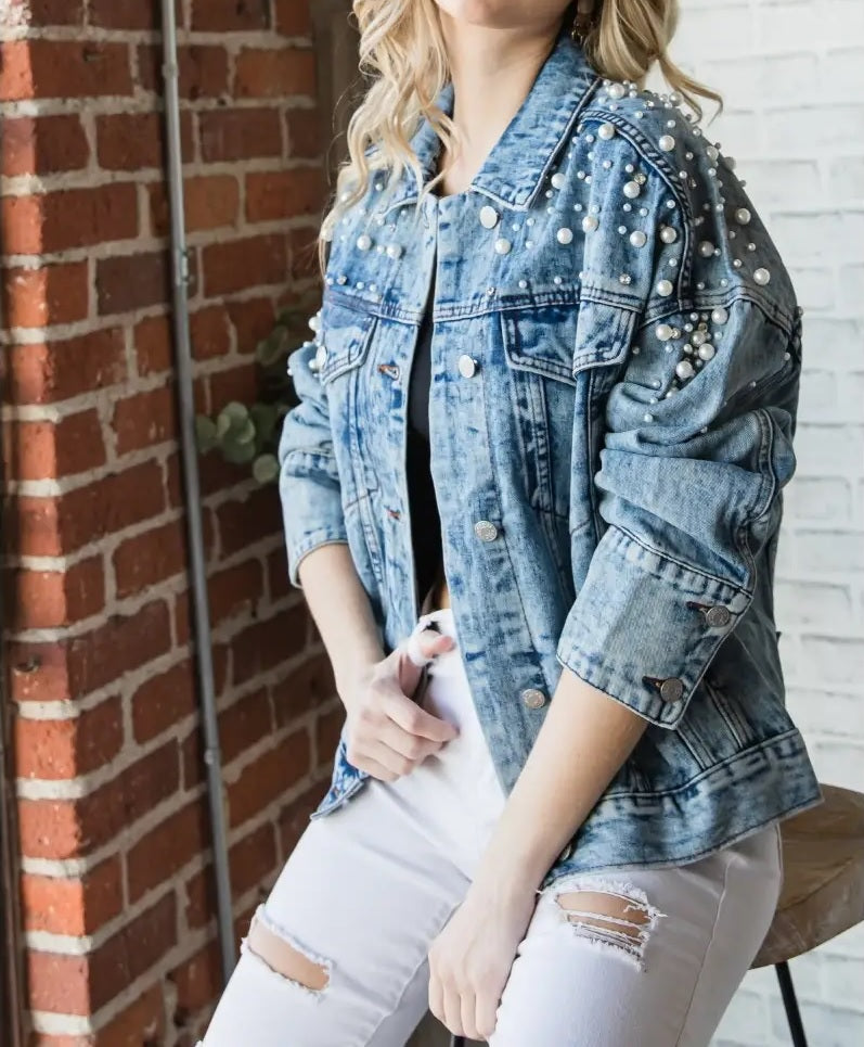 Women's Pearl & Rhinestone Denim Jacket