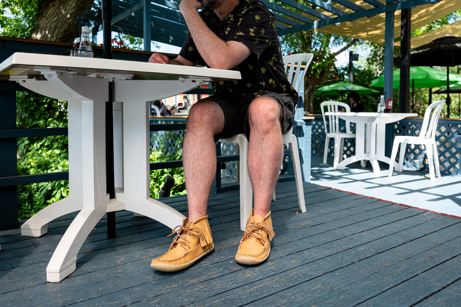 Men's Earthing Fringed Moccasin Boots with Copper Rivet Gum Sole