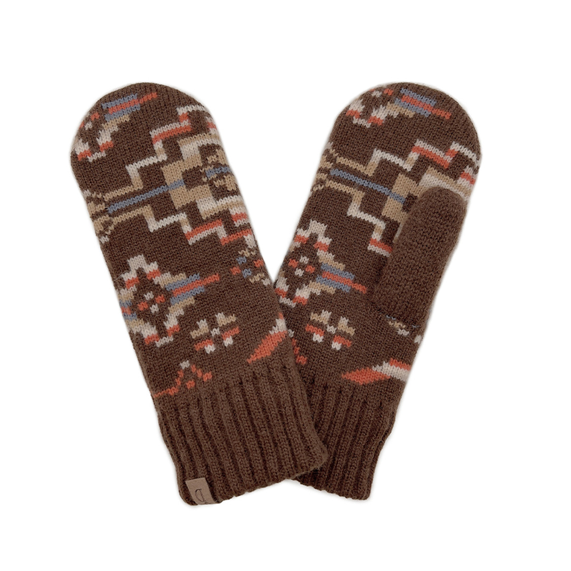 Aztec Knit Mittens with Ribbed Cuff