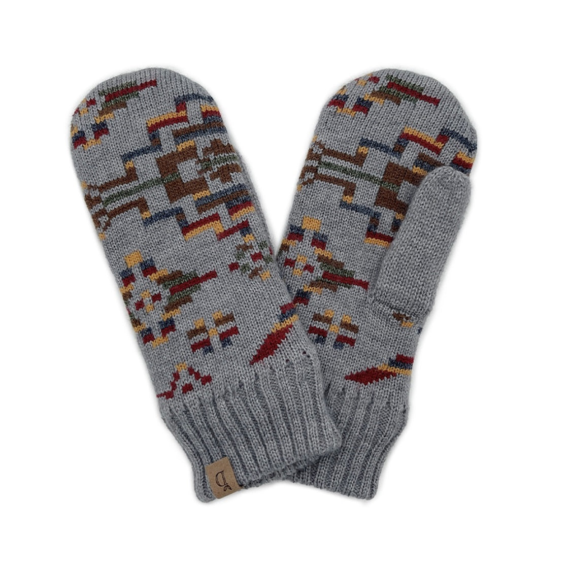 Aztec Knit Mittens with Ribbed Cuff