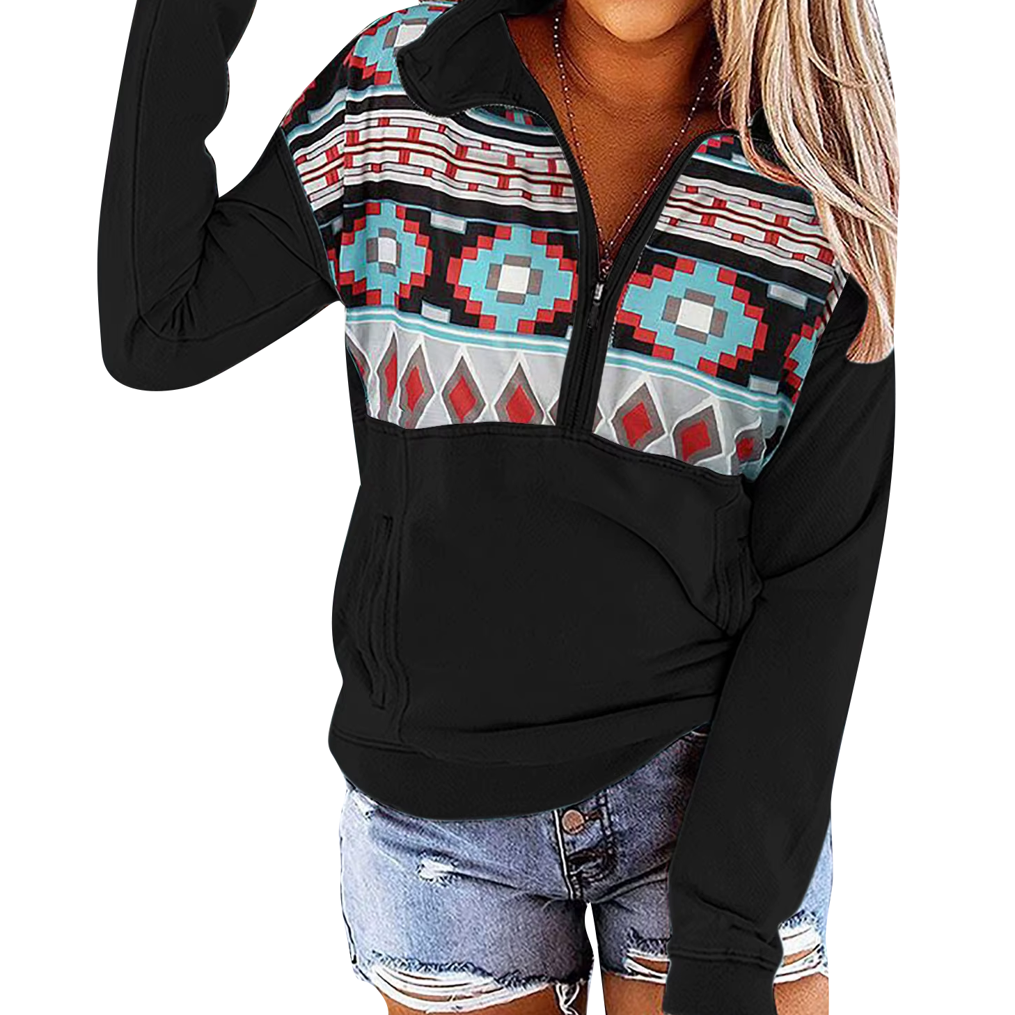 Women's Aztec Half Zip Pullover Sweatshirt