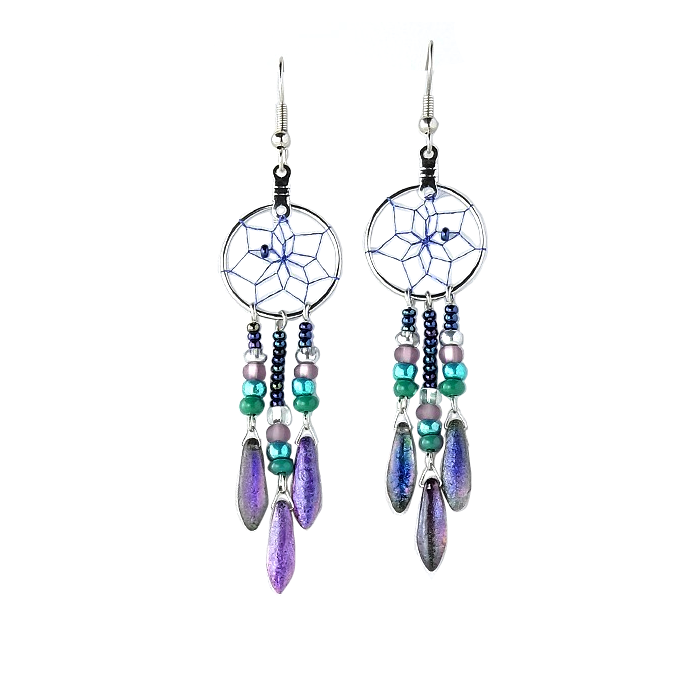 Dreamcatcher Turquoise Glass Bead Earrings