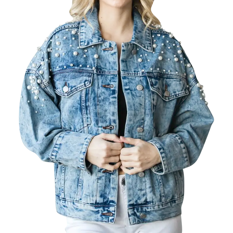 Women's Pearl & Rhinestone Denim Jacket