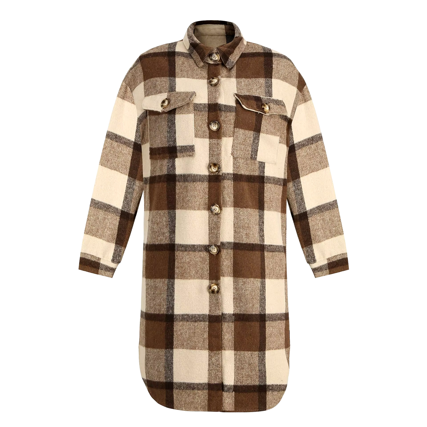 Women's Long Plaid Fleece Shacket