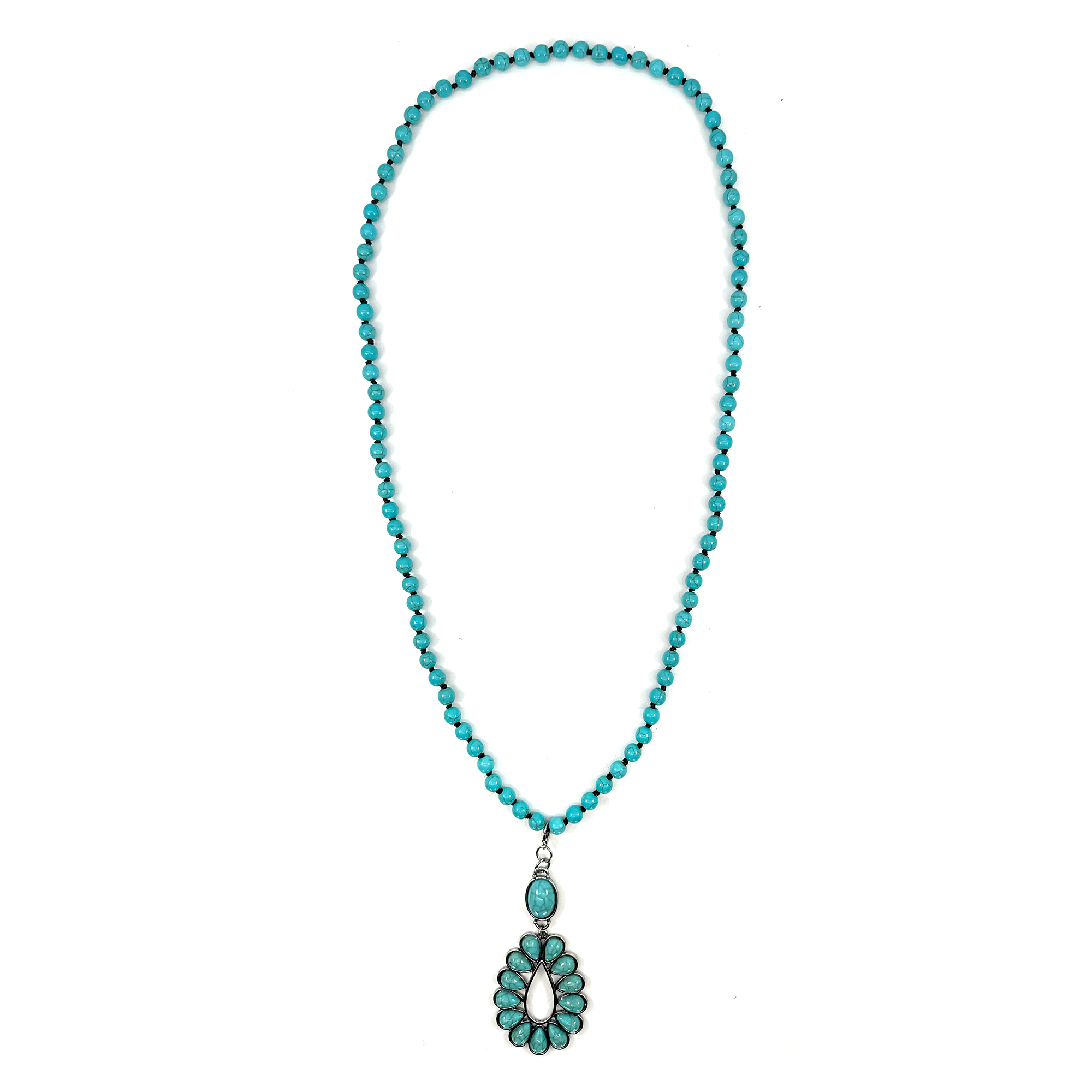 Turquoise Beaded Necklace with Teardrop Pendant