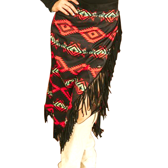 Aztec Asymmetrical Concho Button Wrap Fringe Skirt