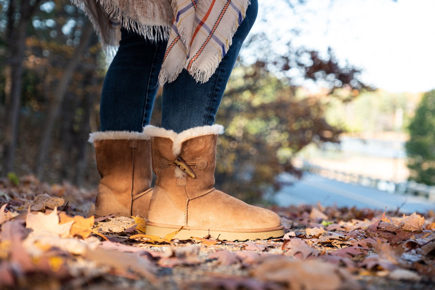 Women s Genuine Sheepskin Toggle Winter Boots with Durable Rubber Sole