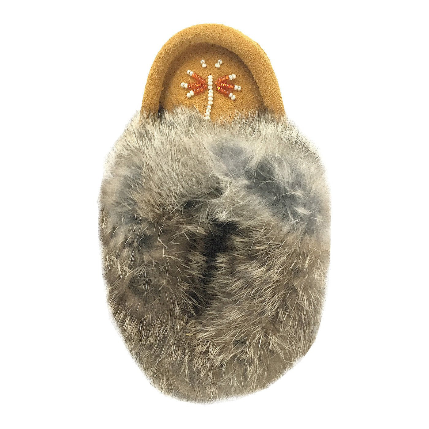 Children's Lined Rabbit Fur Beaded Moccasins (Final Clearance)