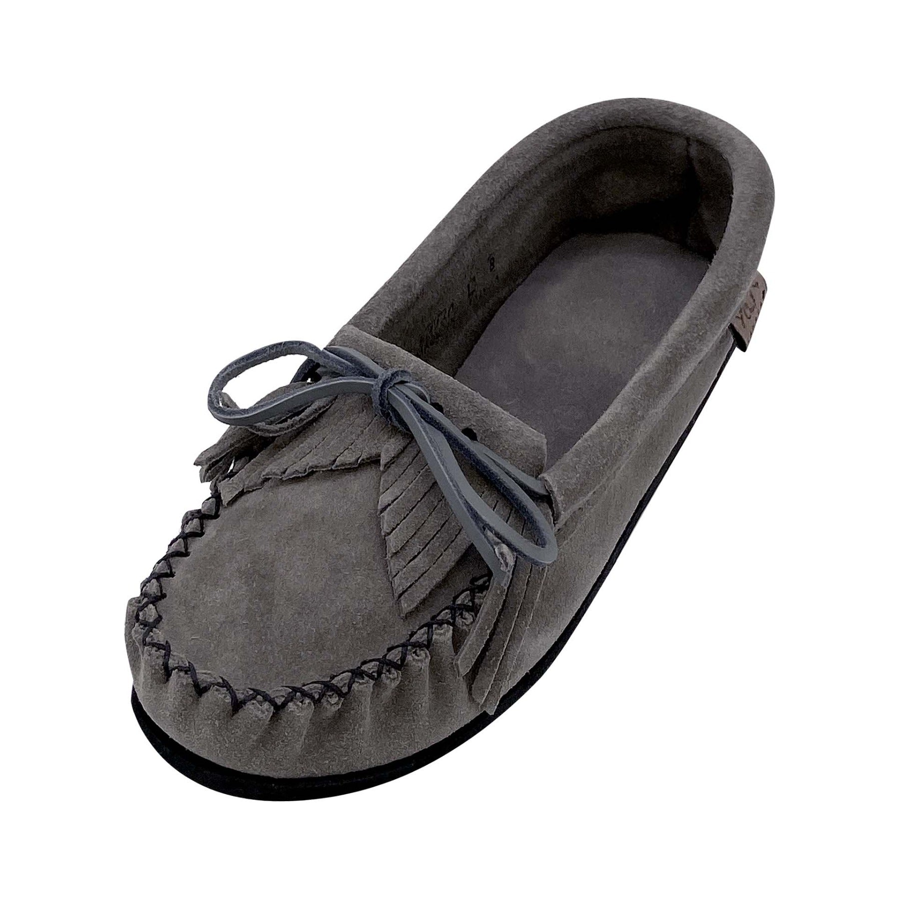 Women s Stylish Charcoal Grey Genuine Suede Fringed Moccasin Shoes