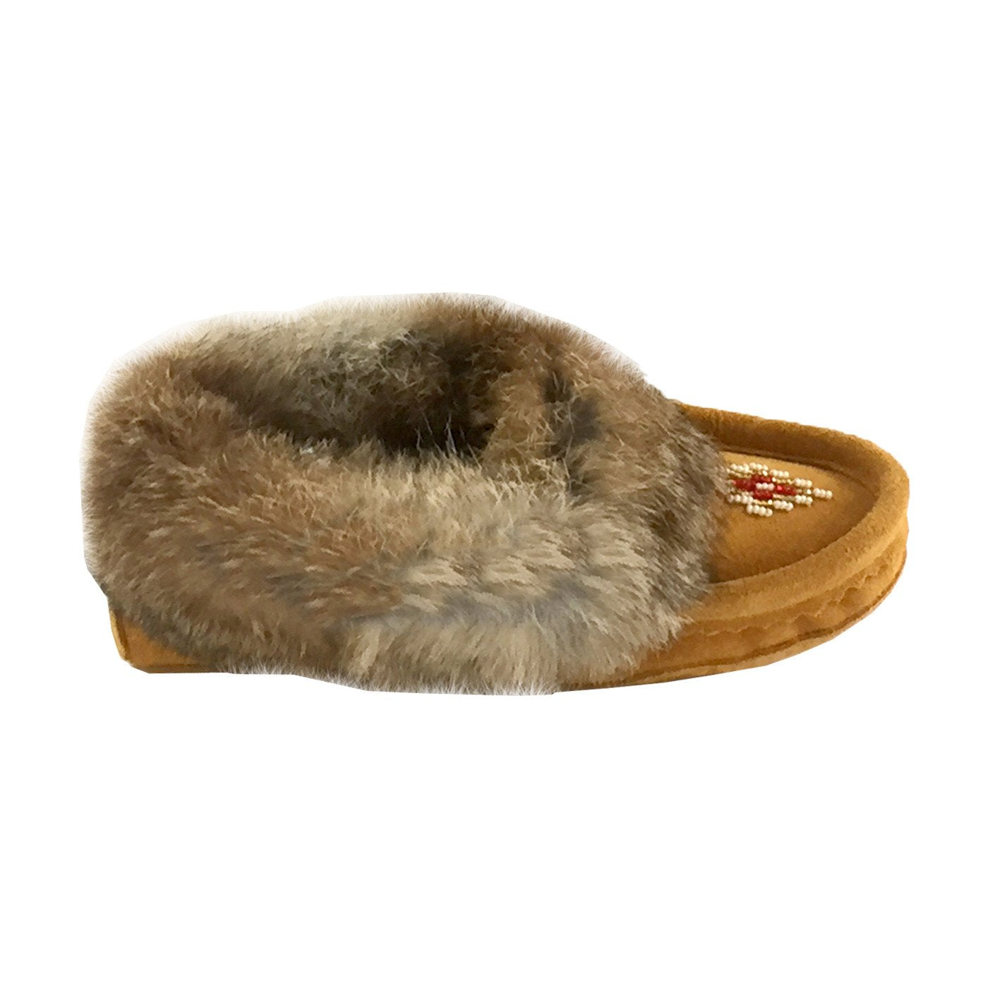 Children's Lined Rabbit Fur Beaded Moccasins (Final Clearance)